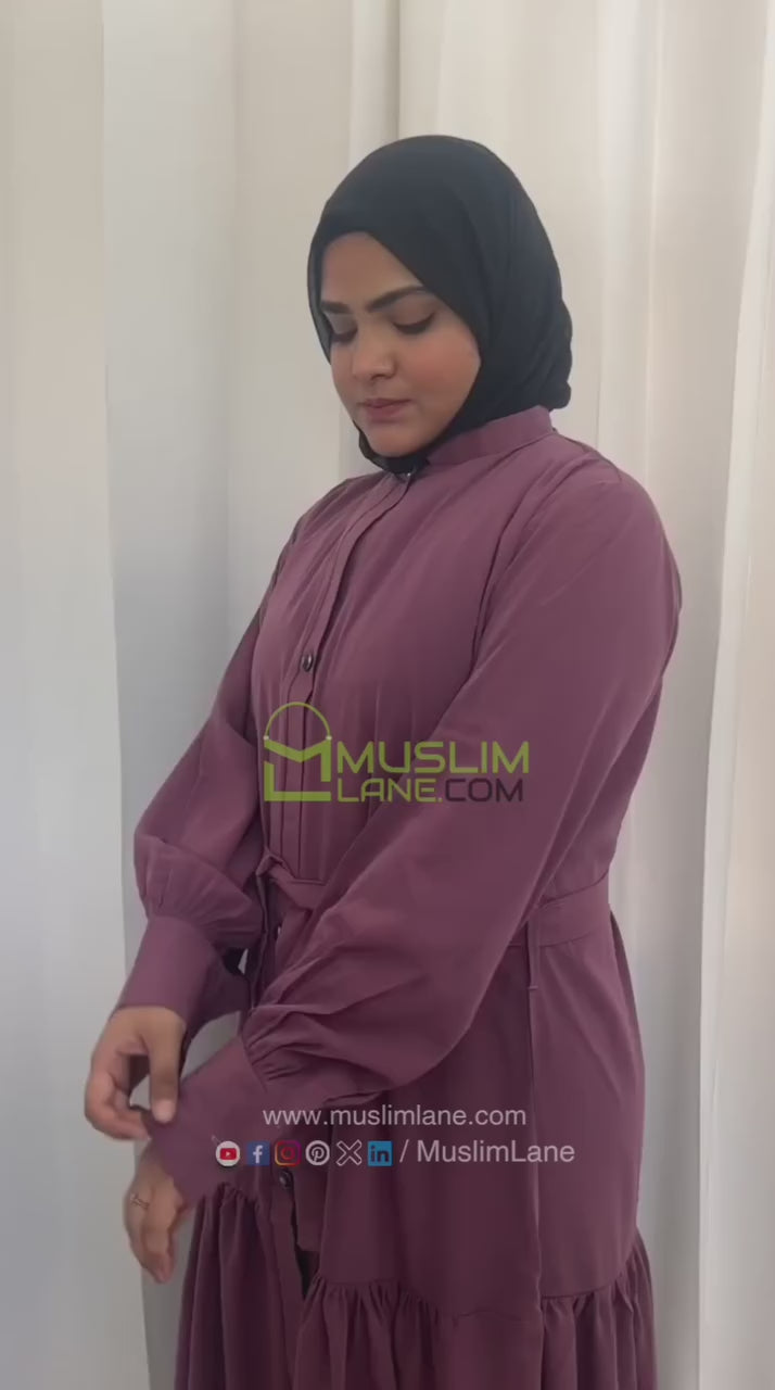 Front Open Chunat Abaya With Belt in Pink Color With Hijab