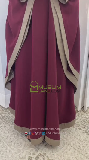 3 Boota Embroidery Kaftan Abaya in Maroon Color With Hijab