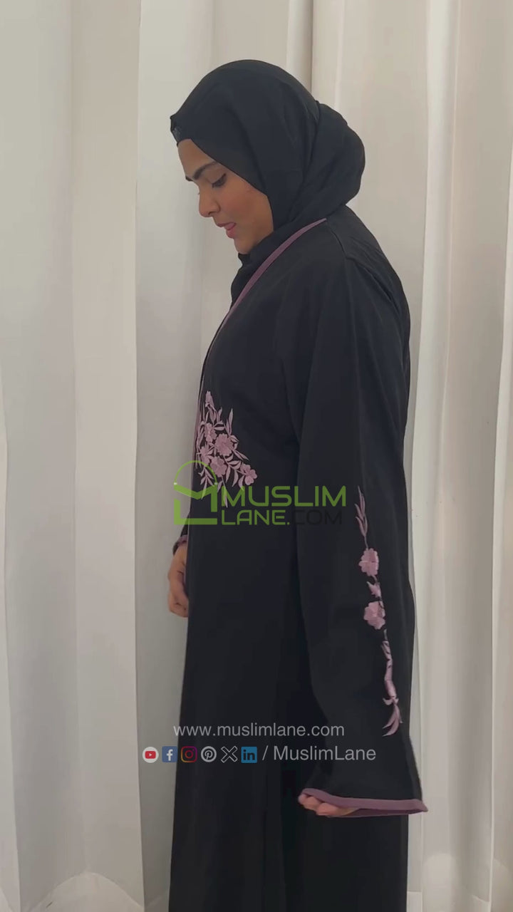Shrug Embroidery Abaya in Black Color With Hijab