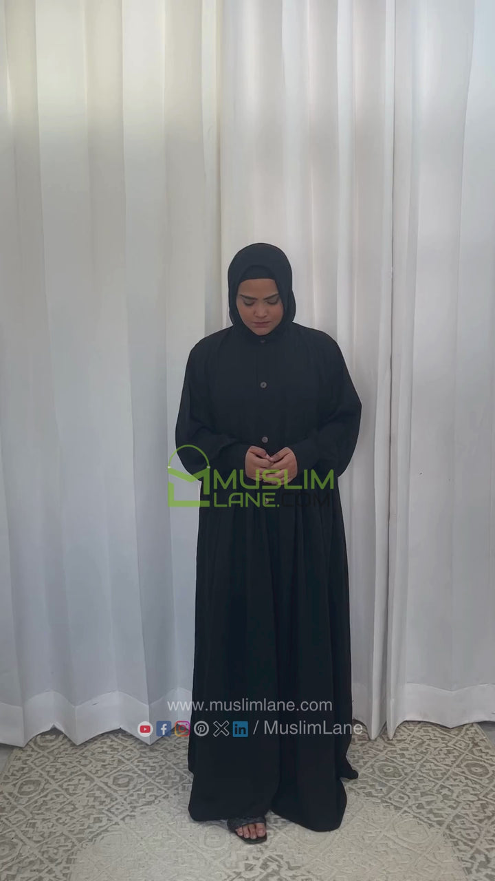 Front Open Chunat Abaya in Black Color With Hijab