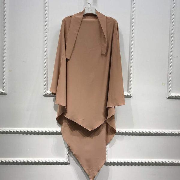 Khimar : Single Layer Triangular Diamond Instant Khimar-Hijab-Jilbab for Girls & Women in Single Layer Dark Beige Color | Tie Back Burkha Jilbab Khimar Style Abaya Hijab Niqab Islamic Modest Wear