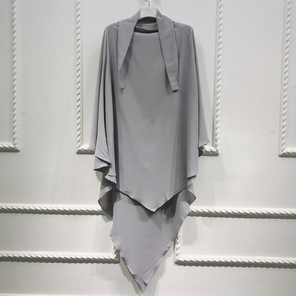 Khimar : Single Layer Triangular Diamond Instant Khimar-Hijab-Jilbab for Girls & Women in Single Layer Light Gray Color | Tie Back Burkha Jilbab Khimar Style Abaya Hijab Niqab Islamic Modest Wear