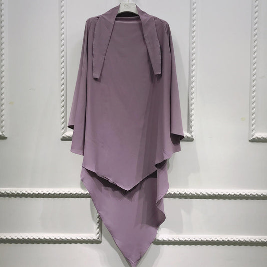 Khimar : Single Layer Triangular Diamond Instant Khimar-Hijab-Jilbab for Girls & Women in Single Layer Light Purple Color | Tie Back Burkha Jilbab Khimar Style Abaya Hijab Niqab Islamic Modest Wear