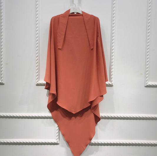 Khimar : Single Layer Triangular Diamond Instant Khimar-Hijab-Jilbab for Girls & Women in Single Layer Light Navy Orange Color | Tie Back Burkha Jilbab Khimar Style Abaya Hijab Niqab Islamic Modest Wear