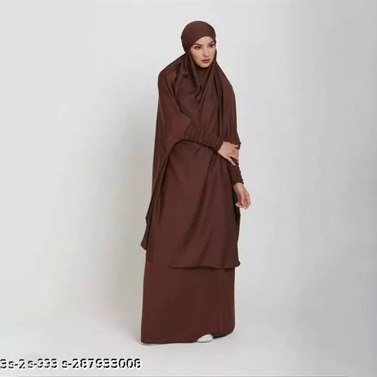 Luxury Two Piece Knee Length Jilbab Khimar Style Abaya and Skirt with Chunnat Slevees/Dolman Sleeves Coffe Brown Color| Tie Back Burkha Jilbab Khimar Style Abaya Hijab Niqab Islamic Modest Wear