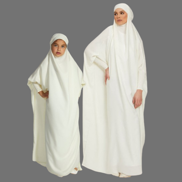 Mother and Daughter Matching Full Length Jilbab Abaya White with Noise PC