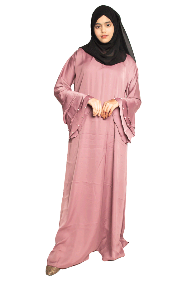 Modest City Beautiful Self Design Pink Frill Moti Nida Fabric Abaya or Burqa With Hijab for Women & Girls Series Laiba