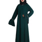 Beautiful Self Design Bottle Green Frill Flower Crepe Abaya With Hijab_0611