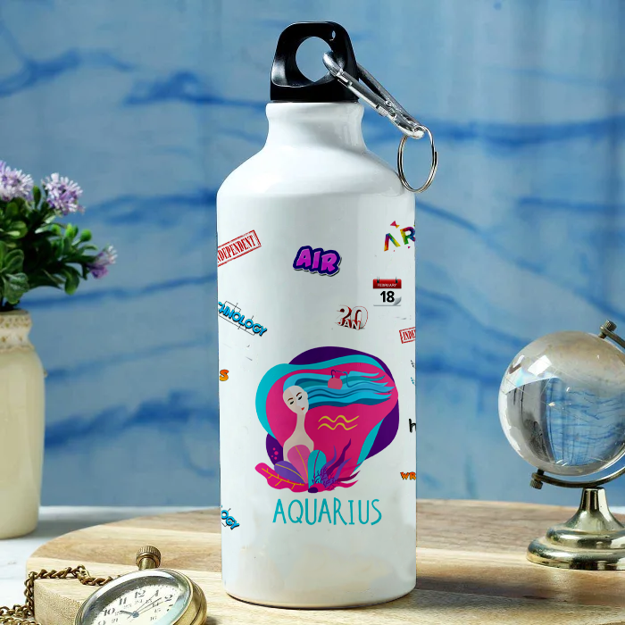 Modest City Beautiful Exclusive Aquarius Zodiac Sign Printed Aluminum Sports Water Bottle (600ml) Sipper