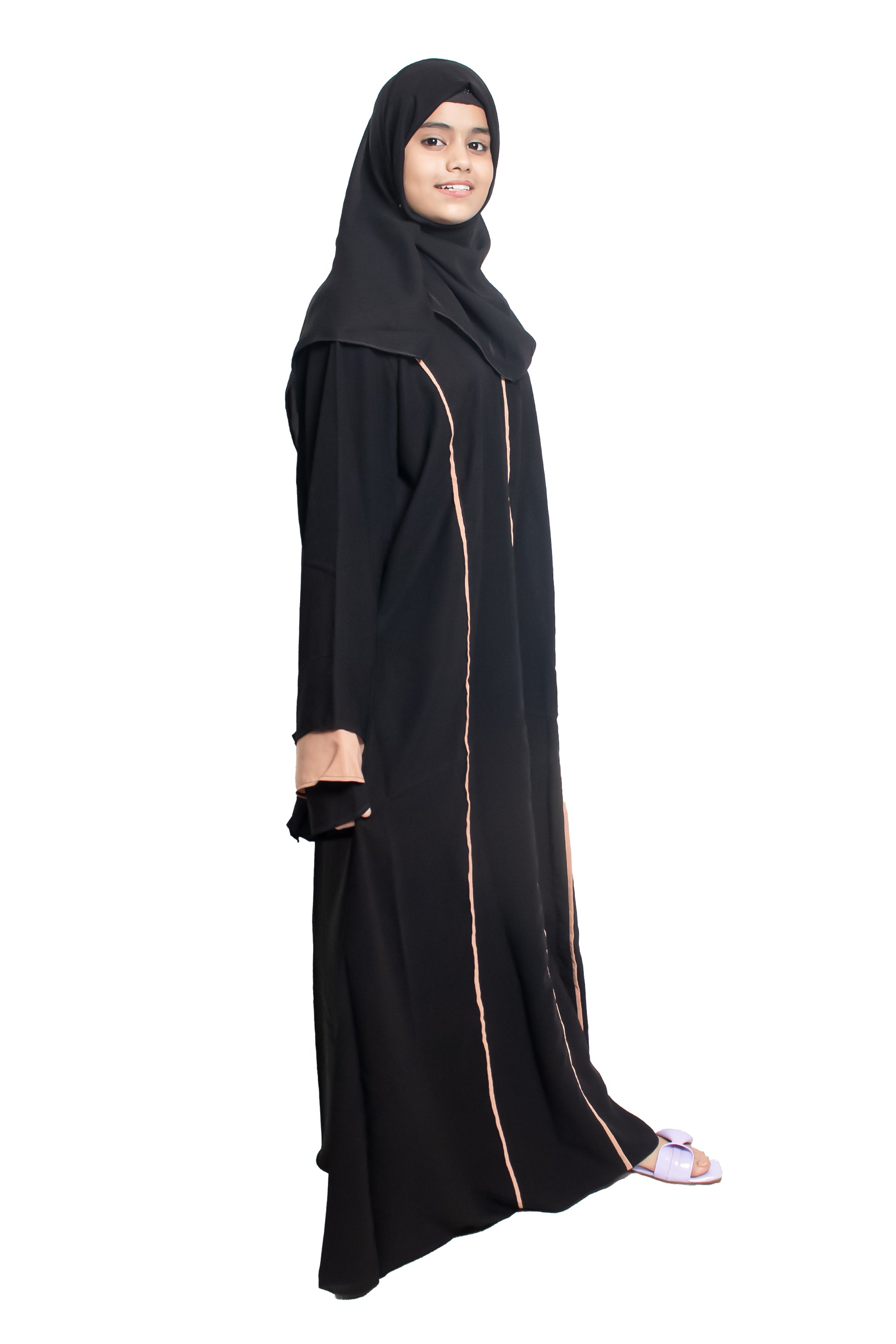 Modest City  Self Design Black Paralllel Stripes Crepe Abaya or Burqa with Hijab for Women & Girls-Series Laiba