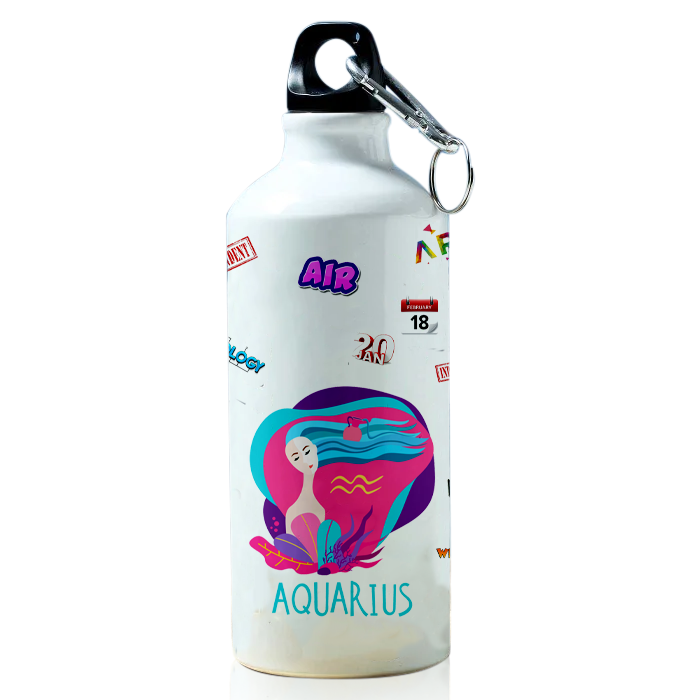 Modest City Beautiful Exclusive Aquarius Zodiac Sign Printed Aluminum Sports Water Bottle (600ml) Sipper