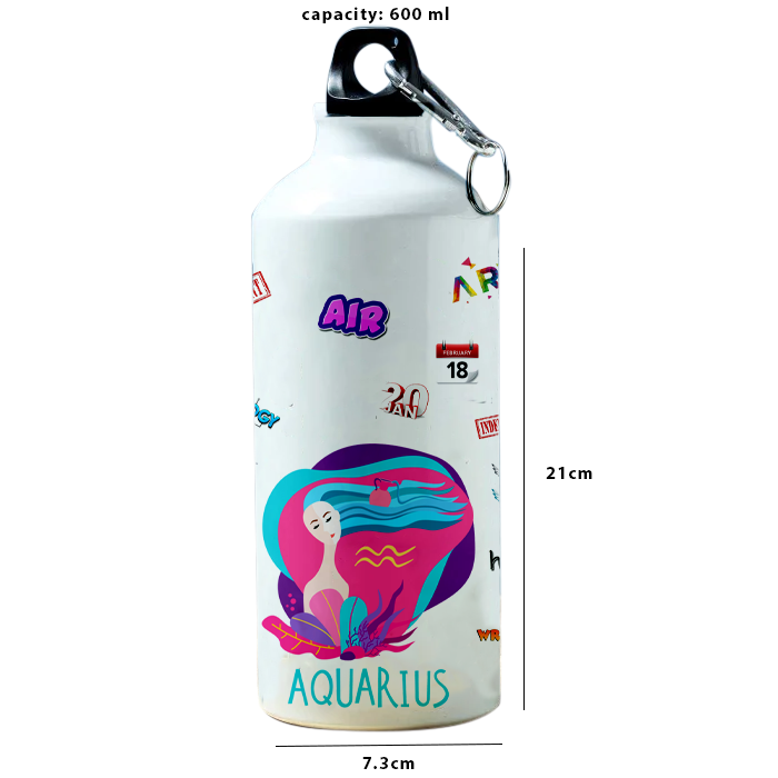 Modest City Beautiful Exclusive Aquarius Zodiac Sign Printed Aluminum Sports Water Bottle (600ml) Sipper