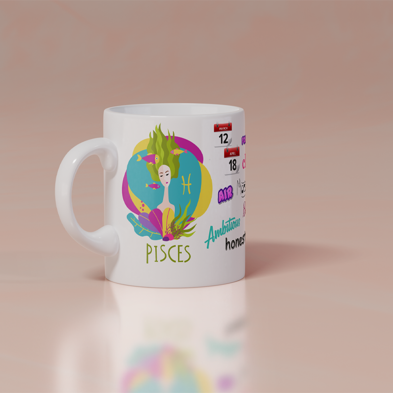 Modest City Beautiful Exclusive Pisces Zodiac Sign Round Ceramic Coffee Mug