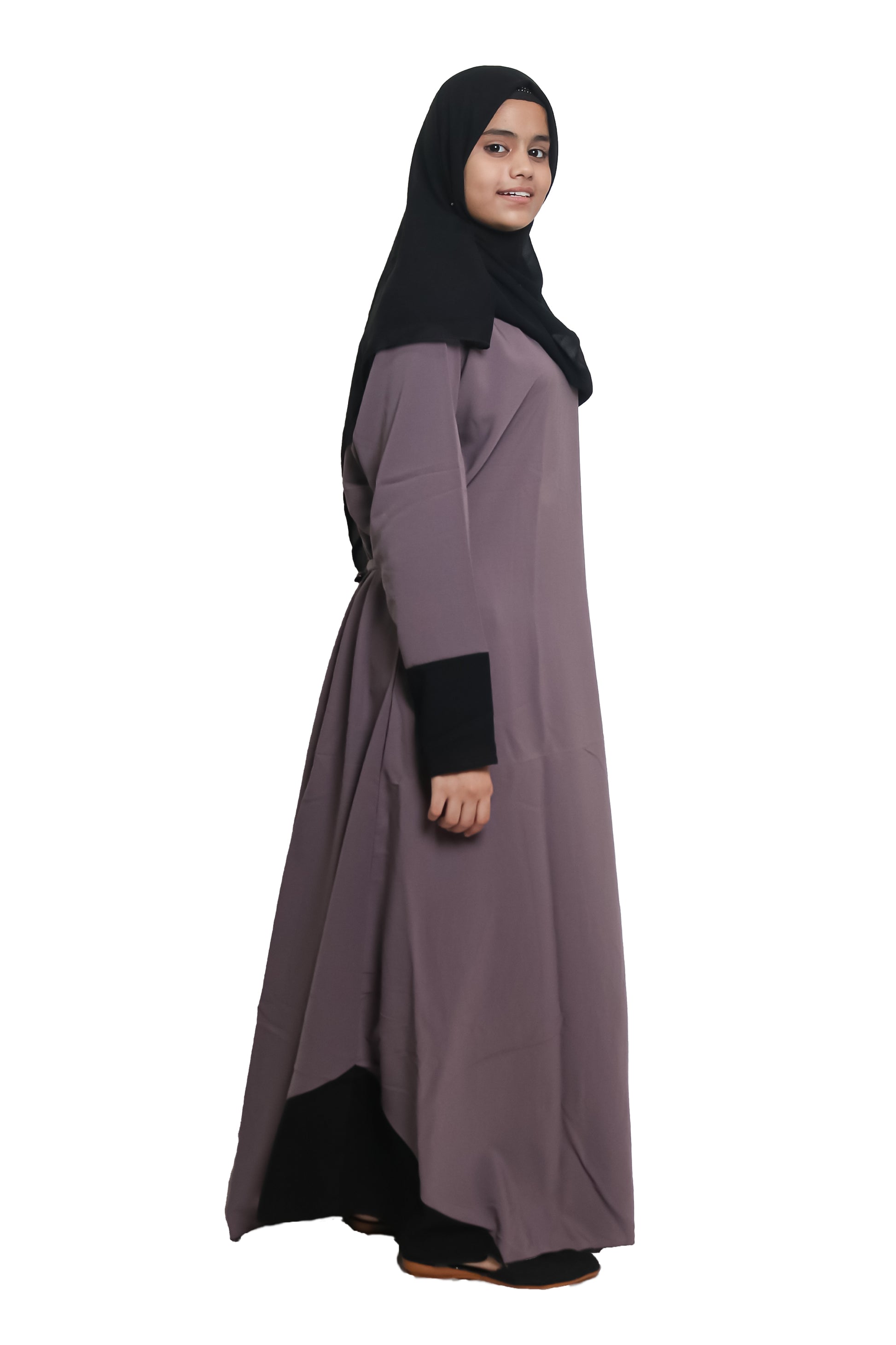 Modest City  Self Design Beige with Black Cuff Nida Abaya or Burqa with Hijab for Women & Girls-Series Laiba