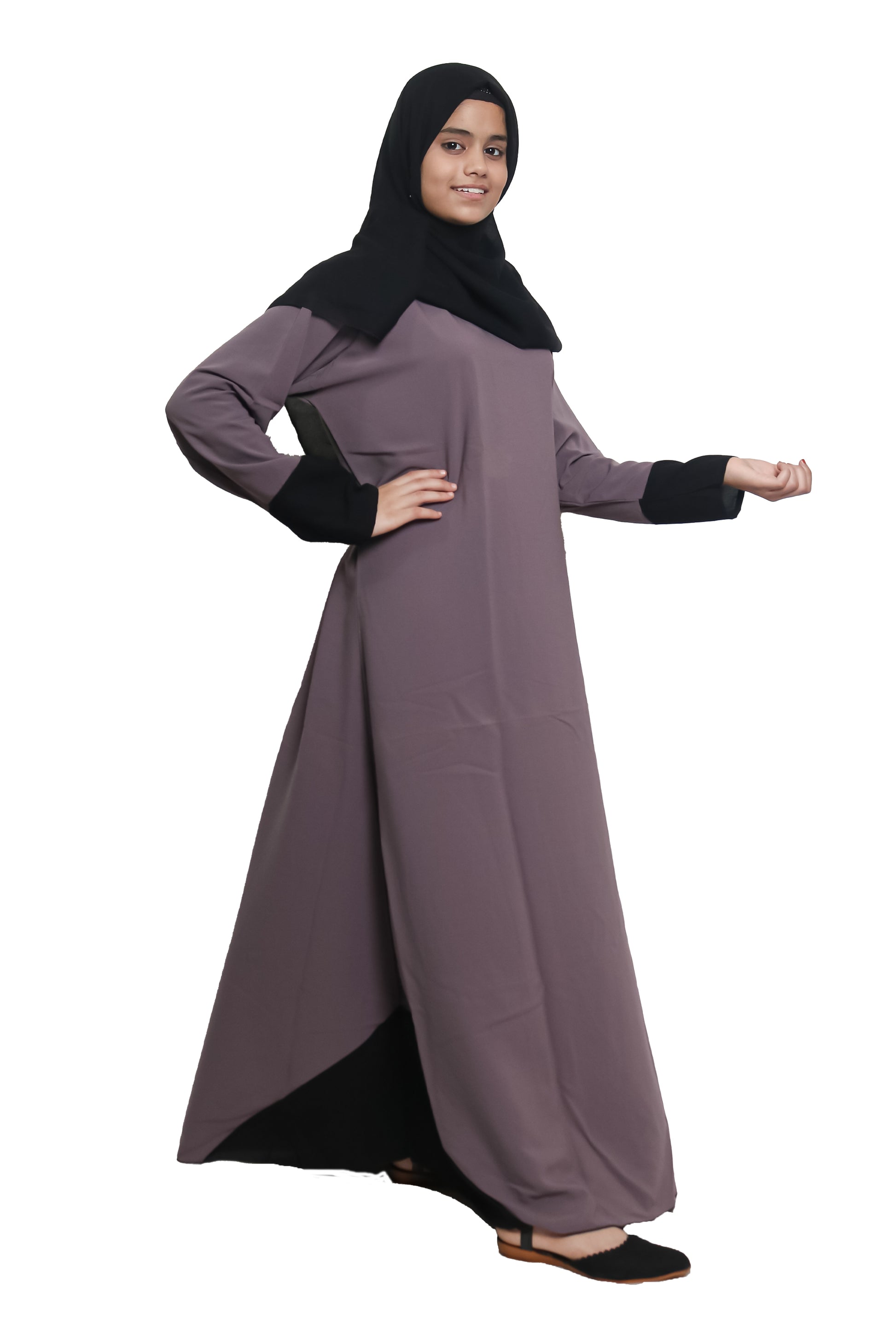 Modest City  Self Design Beige with Black Cuff Nida Abaya or Burqa with Hijab for Women & Girls-Series Laiba