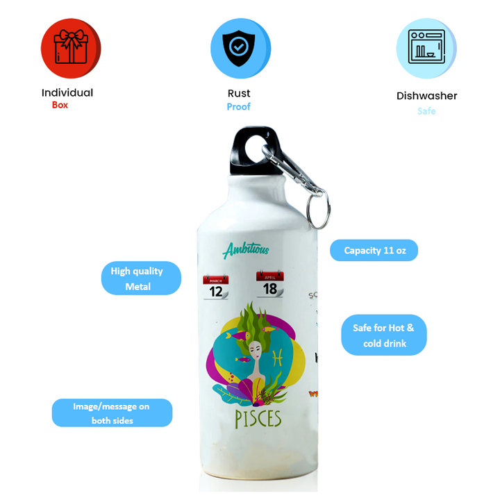 Modest City Beautiful Exclusive Pisces Zodiac Sign Printed Aluminum Sports Water Bottle (600ml) Sipper