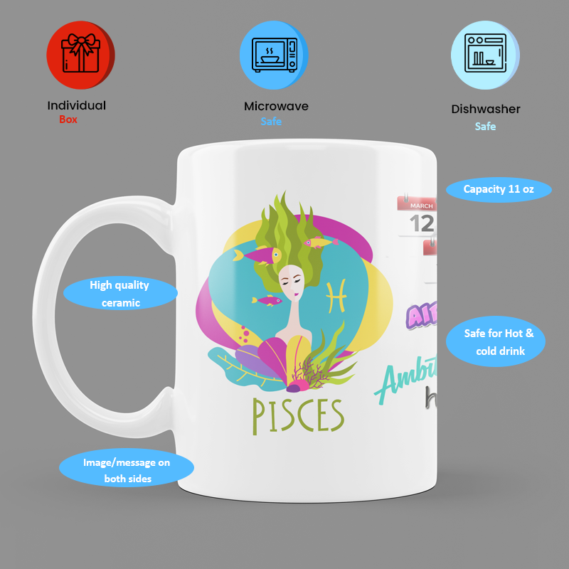 Modest City Beautiful Exclusive Pisces Zodiac Sign Round Ceramic Coffee Mug