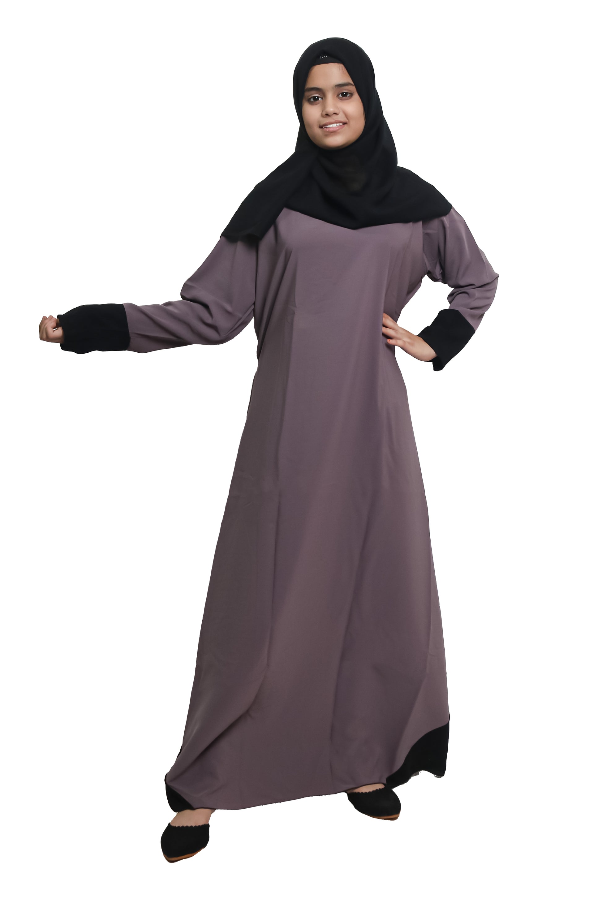 Modest City  Self Design Beige with Black Cuff Nida Abaya or Burqa with Hijab for Women & Girls-Series Laiba