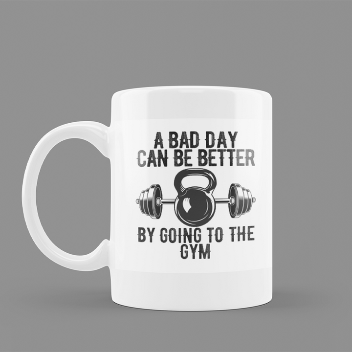Modest City Beautiful Gym Design Printed White Ceramic Coffee Mug (A Bad Day Can Be Better By Going To The Gym)
