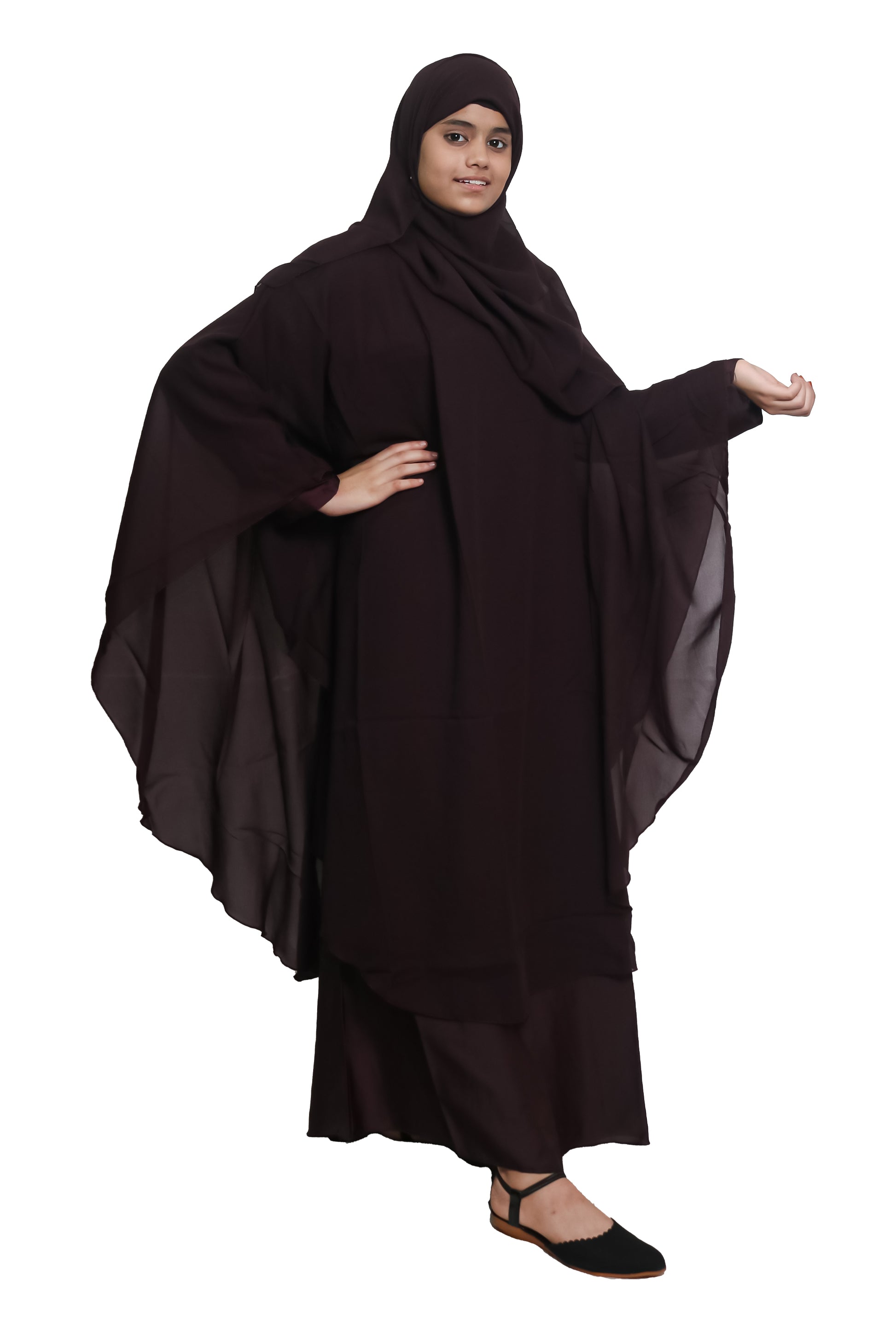 Modest City Self Design Plain Purple Farasha Nida Abaya or Burqa With Georgette Layer for Women & Girls-Series Laiba