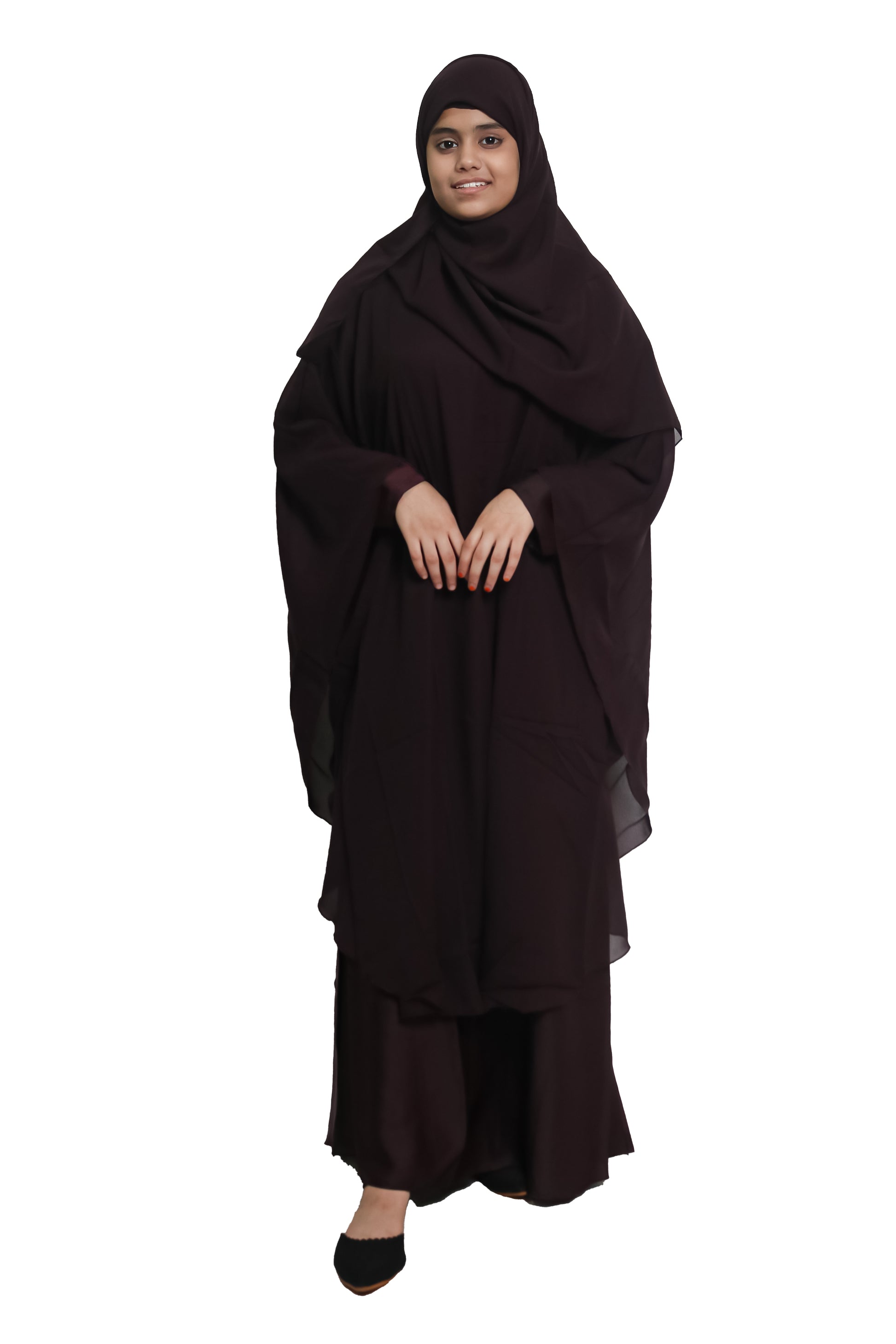 Modest City Self Design Plain Purple Farasha Nida Abaya or Burqa With Georgette Layer for Women & Girls-Series Laiba
