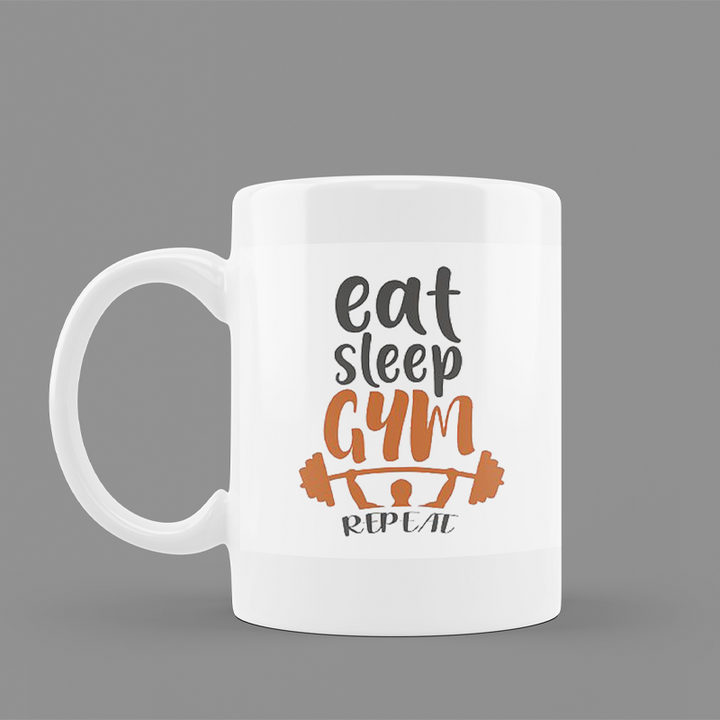 Modest City Beautiful Gym Design Printed White Ceramic Coffee Mug (Eat Sleep Gym Repeat)