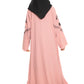 Modest City Self Design Front Open Zip Embroidered Pink Crepe Fabric Abaya or Burqa with Hijab for Women & Girls-Series Laiba