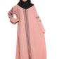 Modest City Self Design Front Open Zip Embroidered Pink Crepe Fabric Abaya or Burqa with Hijab for Women & Girls-Series Laiba