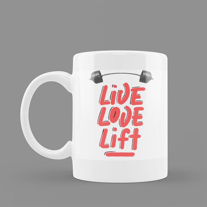Modest City Beautiful Gym Design Printed White Ceramic Coffee Mug (Live Love Lift)