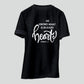 Islamic T-shirt 'He Knows what is in every heart' Printed  Self Design Round Neck Half Sleeves Black T-shirt for Men (BK015)