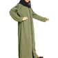 Modest City Self Design Front Open Zip Embroidered Green Crepe Fabric Abaya or Burqa with Hijab for Women & Girls-Series Laiba