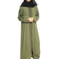 Modest City Self Design Front Open Zip Embroidered Green Crepe Fabric Abaya or Burqa with Hijab for Women & Girls-Series Laiba