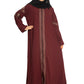 Modest City Self Design Front Open Zip Embroidered Maroon Crepe Fabric Abaya or Burqa with Hijab for Women & Girls-Series Laiba