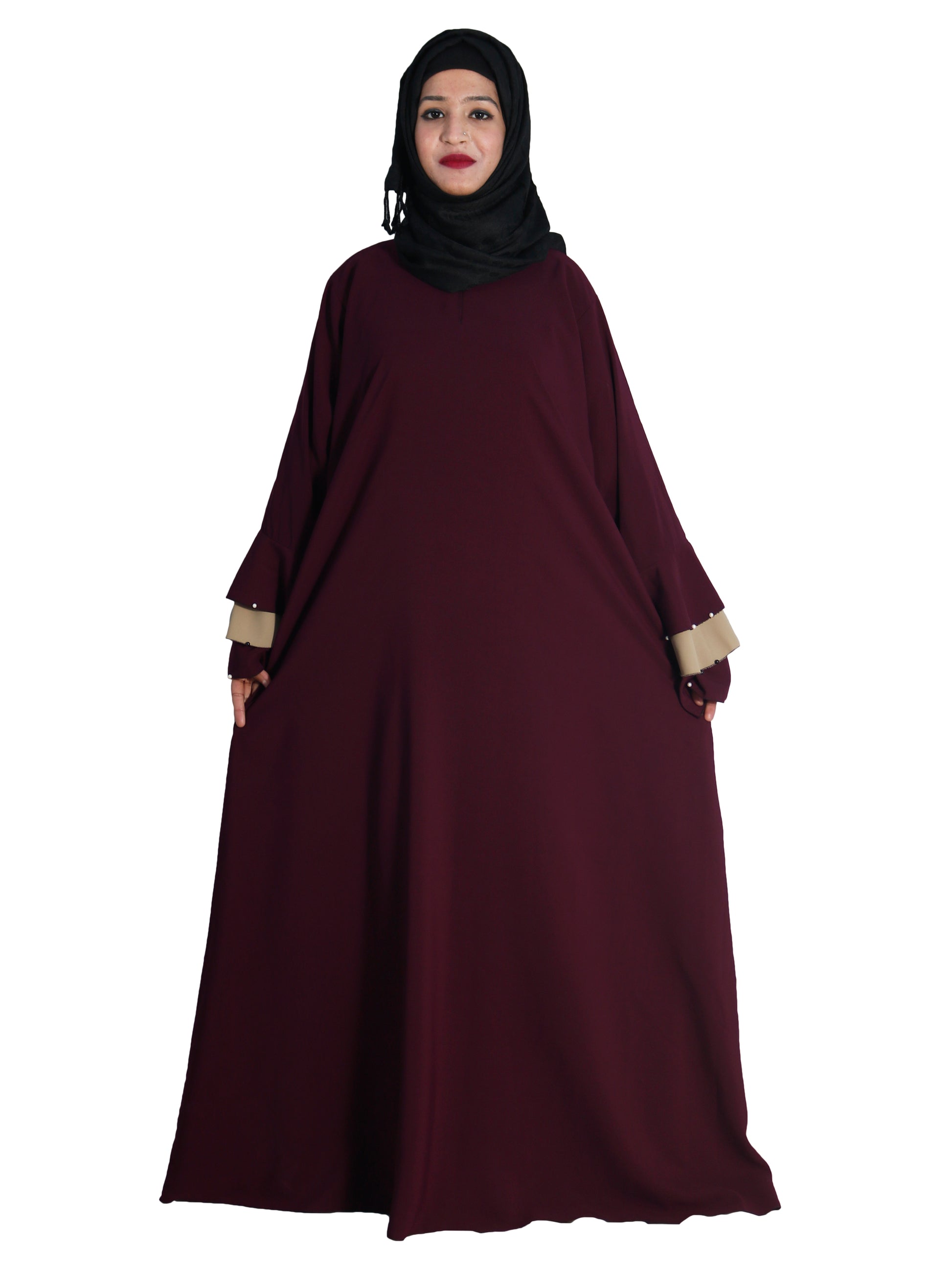 Beautiful Self Design Purple Frill Crepe Abaya Without Hijab_0618