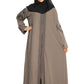 Modest City Self Design Front Open Zip Embroidered Grey Crepe Fabric Abaya or Burqa with Hijab for Women & Girls-Series Laiba