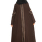 Modest City Self Design Front Open Zip Embroidered Brown Crepe Fabric Abaya or Burqa with Hijab for Women & Girls-Series Laiba