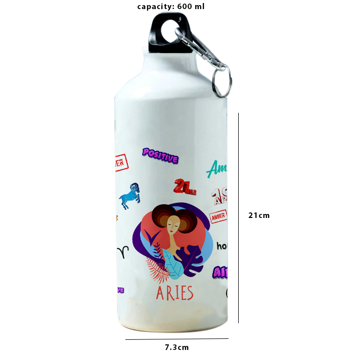 Modest City Beautiful Exclusive Aries Zodiac Sign Printed Aluminum Sports Water Bottle (600ml) Sipper