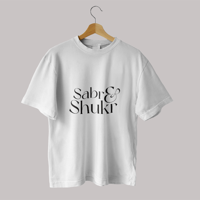 Products Islamic T-shirt 'Sabr & Shukr' Self Design Round Neck Half Sleeves White T-shirt for Women