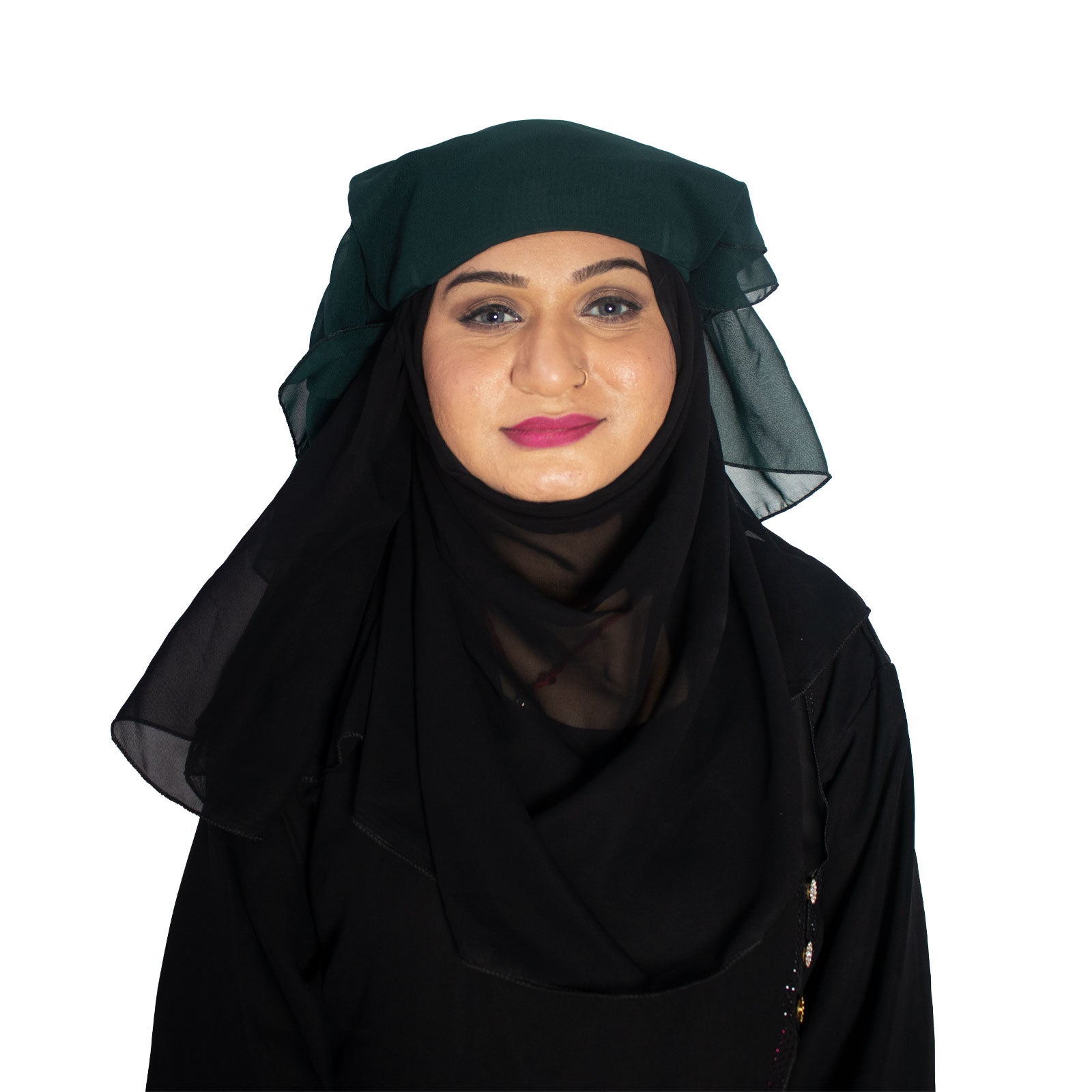 Beautiful Self Design Rama Green 4Layer Georgette Nose Piece (Niqab_008)