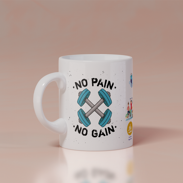 Modest City Beautiful Gym Design Printed White Ceramic Coffee Mug (No Pain No Gain)