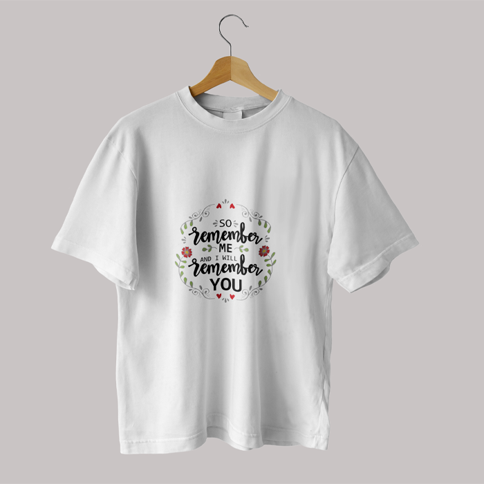 Islamic T-shirt 'So Remember Me & I will Remember You' Printed Self Design Round Neck Half Sleeves White T-shirt for Women 