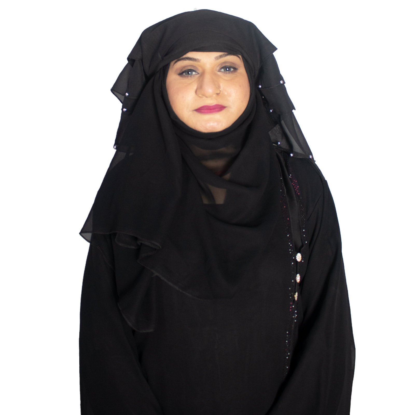 Beautiful Self Design Black Moti 4Layer Georgette Nose Piece (Niqab_018)