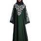 Beautiful Self Design Green Embroidered Art Silk Abaya With Hijab_0602