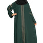 Modest City Self Design Front Open Zip Embroidered Bottle Green Crepe Fabric Abaya or Burqa with Hijab for Women & Girls-Series Laiba