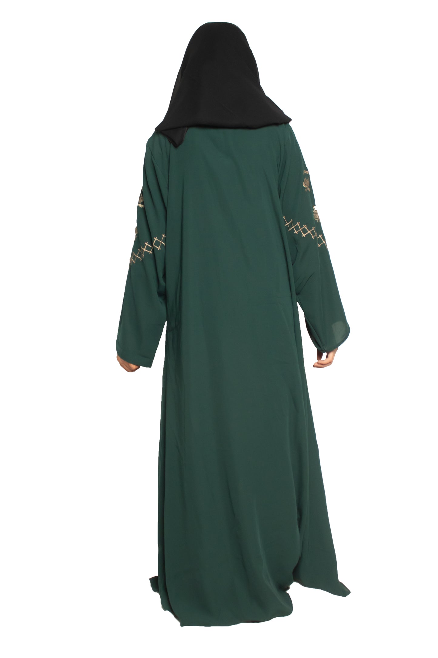 Modest City Self Design Front Open Zip Embroidered Bottle Green Crepe Fabric Abaya or Burqa with Hijab for Women & Girls-Series Laiba