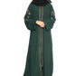 Modest City Self Design Front Open Zip Embroidered Bottle Green Crepe Fabric Abaya or Burqa with Hijab for Women & Girls-Series Laiba