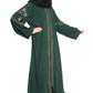 Modest City Self Design Front Open Zip Embroidered Bottle Green Crepe Fabric Abaya or Burqa with Hijab for Women & Girls-Series Laiba