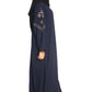 Modest City Self Design Front Open Zip Embroidered Blue Crepe Fabric Abaya or Burqa with Hijab for Women & Girls-Series Laiba