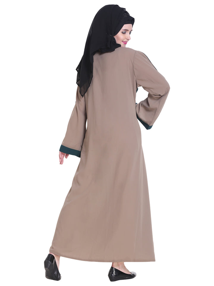 Modest City Beautiful Self Design Green Shrug Crepe Abaya Without Hijab_0223