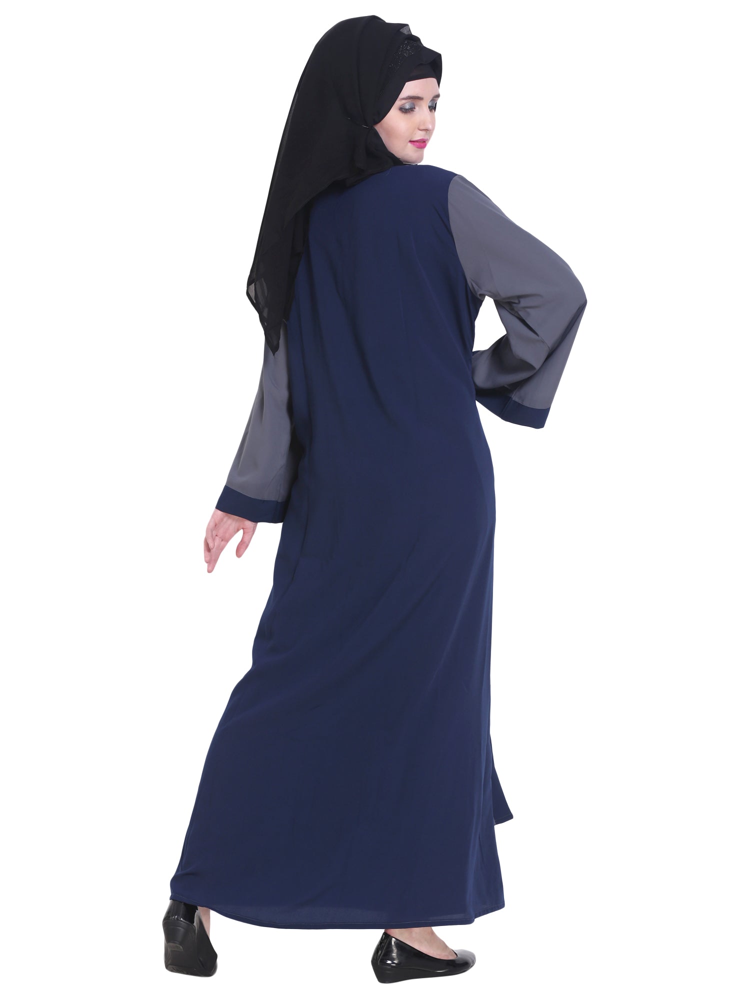 Modest City Beautiful Self Design Grey Shrug Crepe Abaya Without Hijab_0224